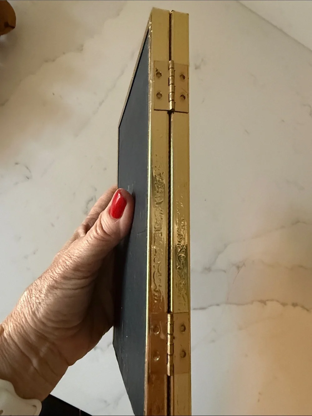 Vintage Gold Tone Metal Hinged Double Frame Glass Tabletop